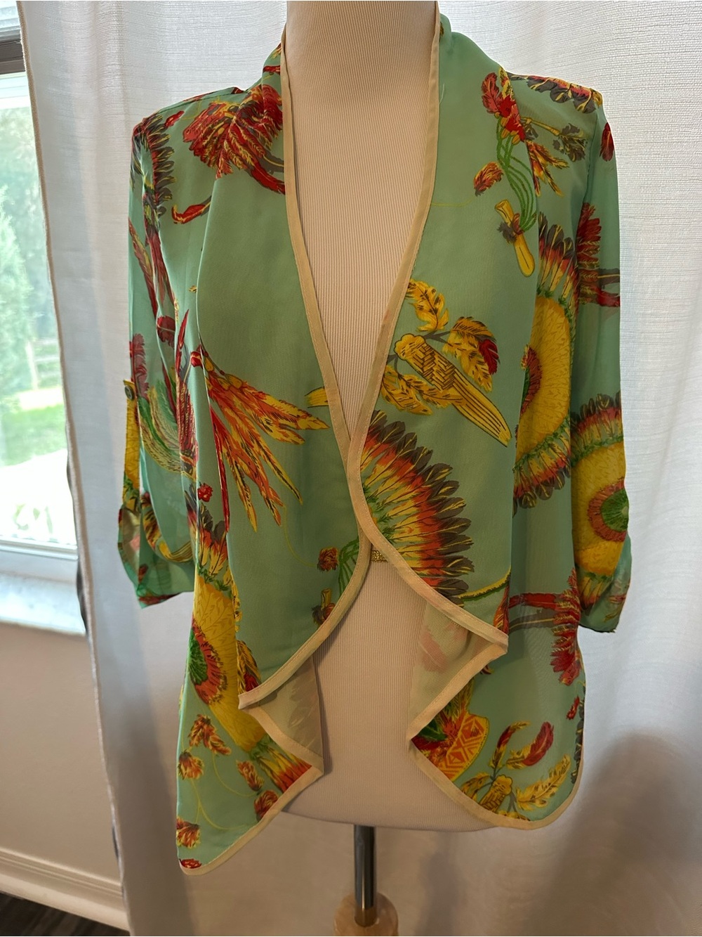 Ark & Co Mint Green Floral & Feather Print Draped Wrap